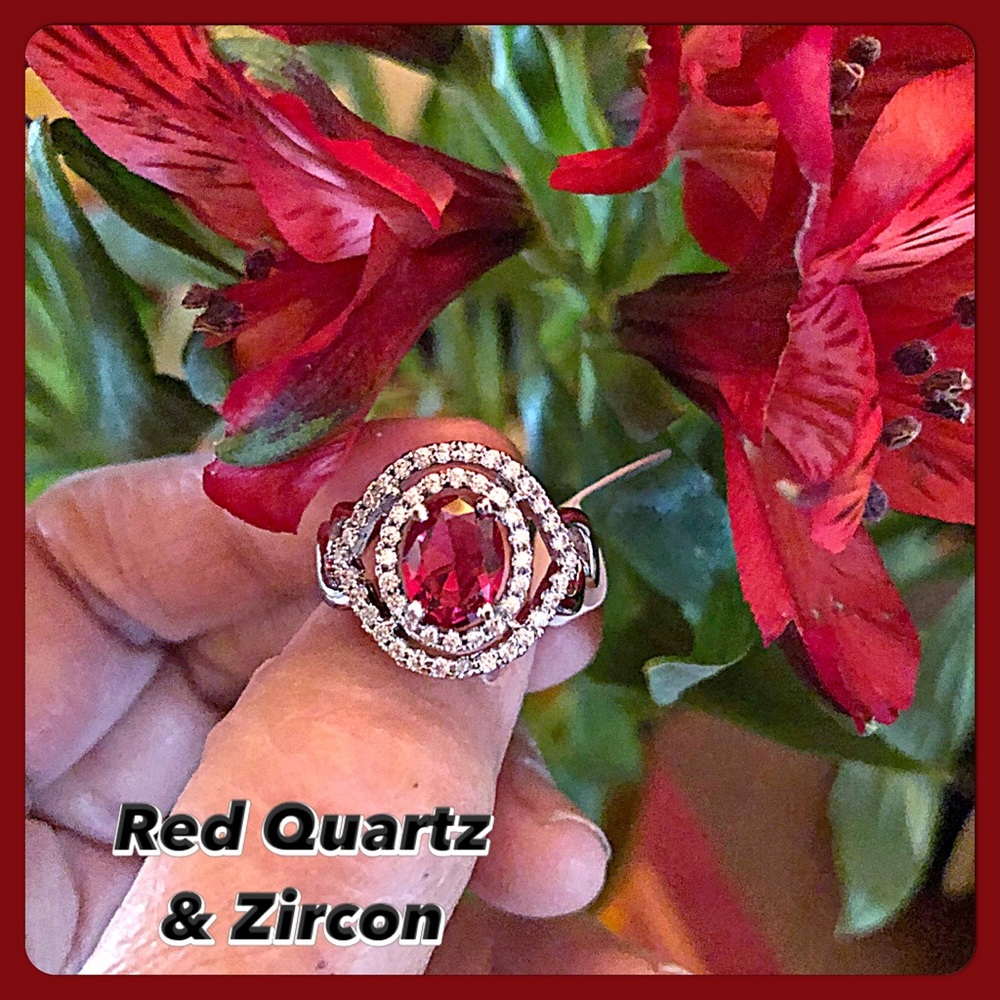 ✨HP✨Red Quartz & White Zircon 925 SS Ring💐